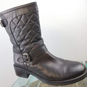Aquatalia Waterproof Black Leather Moto Boots Sz 8
